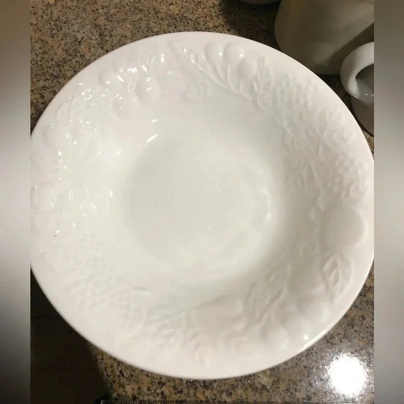 4 Gibson Designs Embossed Fruit Design 8 1/8" White Soup Salad Cereal Pasta Bowl - Picture 4 of 7